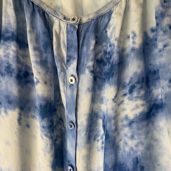 Rebecca Taylor size 2 silk blouse blue beige with waist tie to cinch - Picture 2 of 8